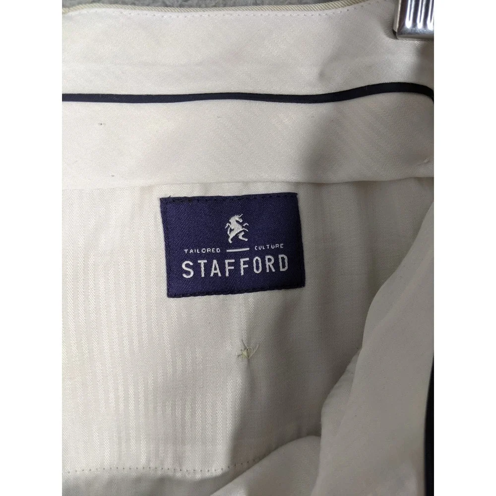 Stafford Wool Blend Dress Pants Mens 36x30 Beige High Rise Preppy Academia